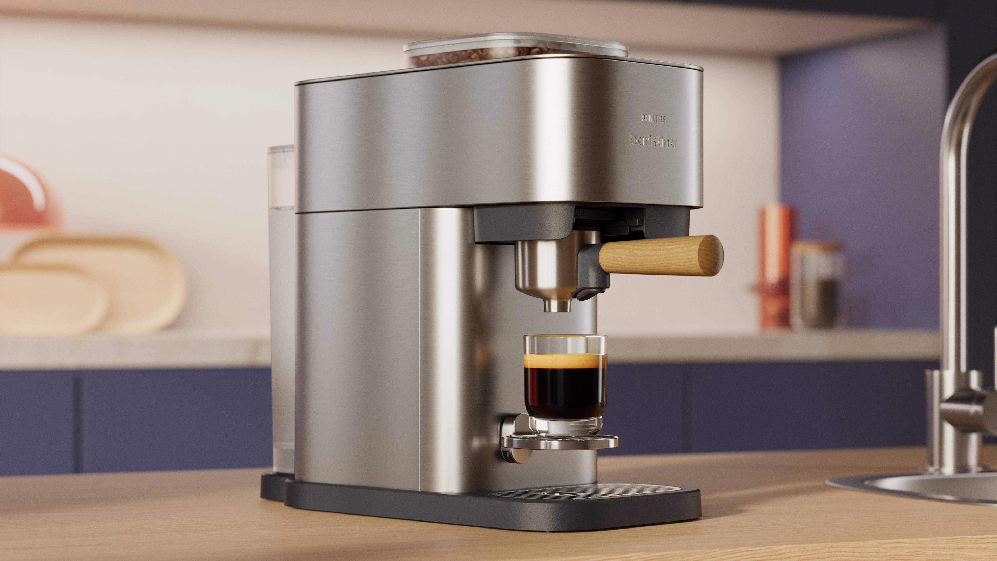 Baristina Plus espressomachine met houten handgreep zet espresso met crema – strak roestvrijstalen ontwerp voor moderne koffieliefhebbers. Baristina Plus espressomachine met houten handgreep zet espresso met crema – strak roestvrijstalen ontwerp voor moderne koffieliefhebbers.
