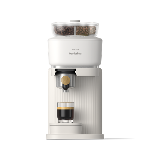 Philips Baristina met Bean Swap - Melkwit / Essenhout Portafilter Philips Baristina met Bean Swap - Melkwit / Essenhout Portafilter