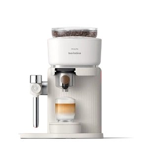 Philips Baristina Latte - Blanc Laiteux / Porte-filtre en Bois de Noyer Philips Baristina Latte - Blanc Laiteux / Porte-filtre en Bois de Noyer