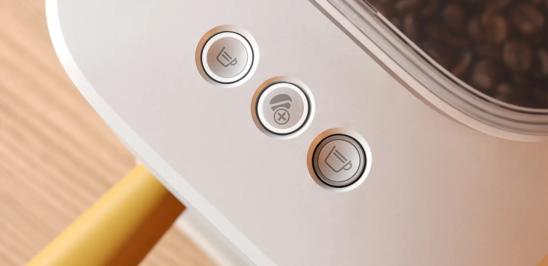 Close up on Baristina espresso machine buttons Close up on Baristina espresso machine buttons