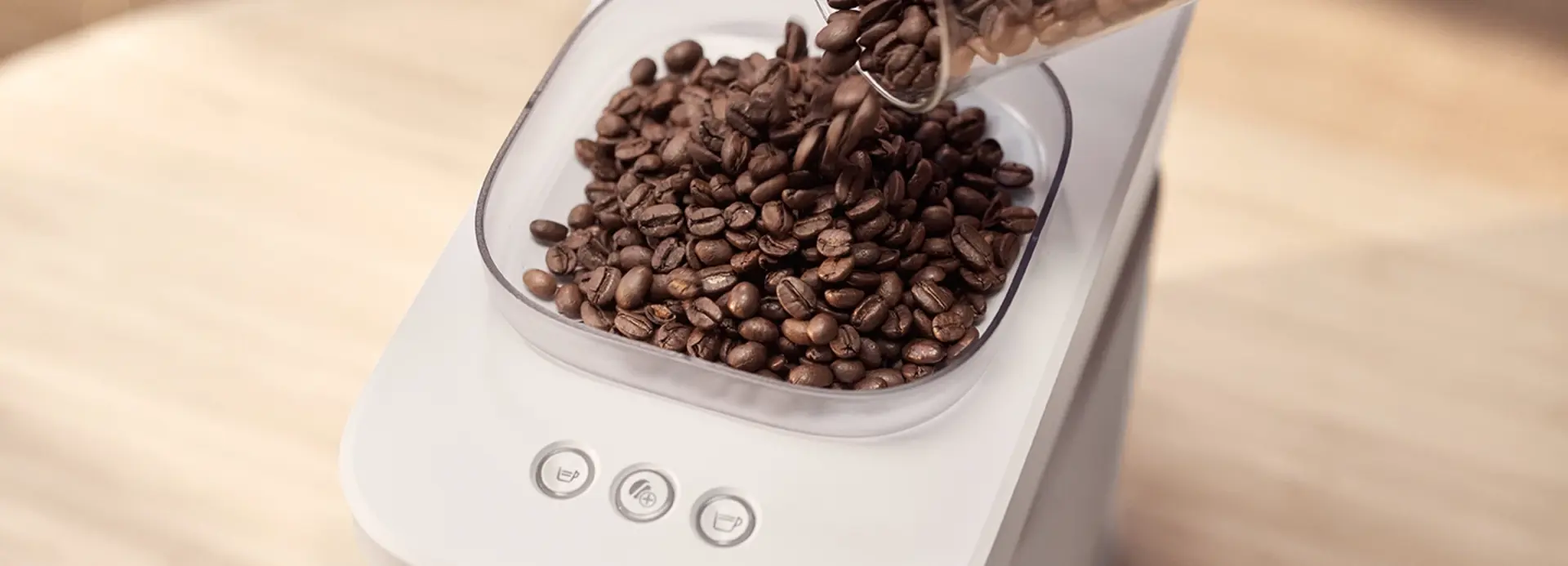 Beans inserting to Baristina beans compartment Beans inserting to Baristina beans compartment